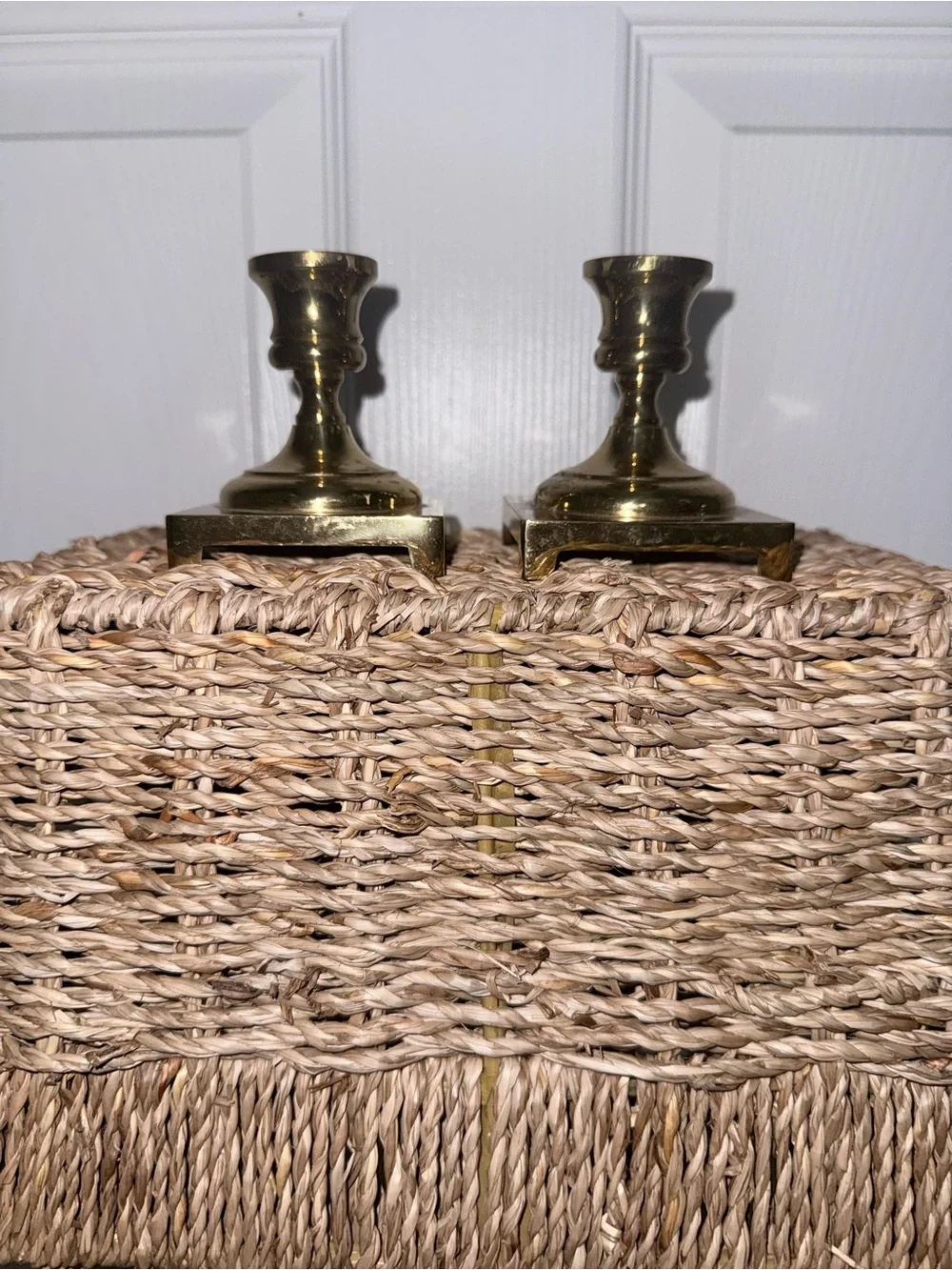 Vintage English Footed Solid Brass Candlestick Pair